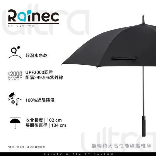 Rainec ULTRA 極輕特大高性能碳纖維傘 (典雅黑)