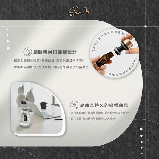 SAVEWO Aromist充電式無水霧化香薰機（送天然精油10mL乙支）
